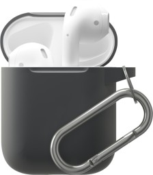 Силиконовый чехол для AirPods с карабином тёмно-серый