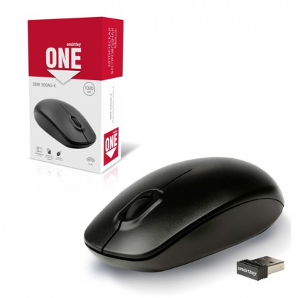 Мышь беспроводная Smartbuy 300 USB/DPI 1000/3 кнопки/2AAA (SBM-300AG-K) черная