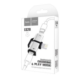 Переходник Hoco LS20 Lightning (папа) на 2 Lightning (мама) аудио/зарядка серебристый
