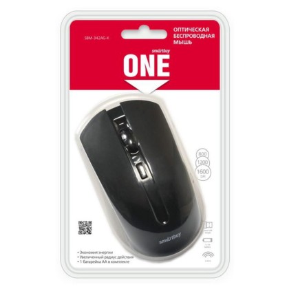 Мышь беспроводная Smartbuy ONE 342AG USB/DPI 800-1200-1600/4 кнопки/1AA черная (SBM-342AG-K)