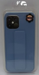 Накладка для i-Phone 12 Pro Max 6.7" кожаная с держателем для руки голубая