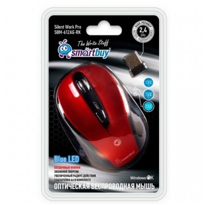 Мышь беспроводная беззвучная Smartbuy 612AG, LED Blue (SBM-612AG-RK)/40 красная