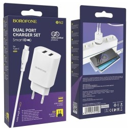 Сетевое зар. устр. Borofone BN2 с шнуром Type-C 2USB 2.1A белое