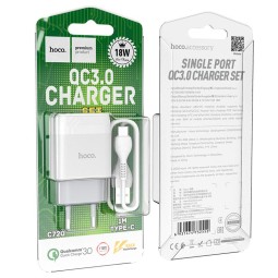 Сетевое зар. устр. Hoco C72Q с шнуром Type-C 1USB 3A белое