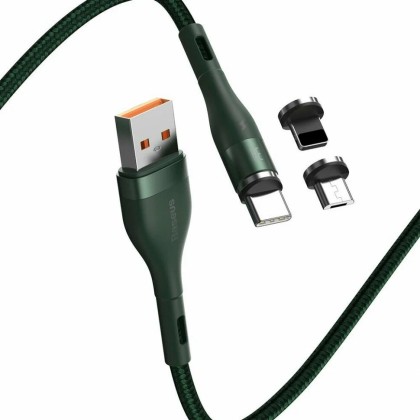 Магнитный кабель для зарядки Baseus Magnetic 3-в-1 1м 3A зелёный