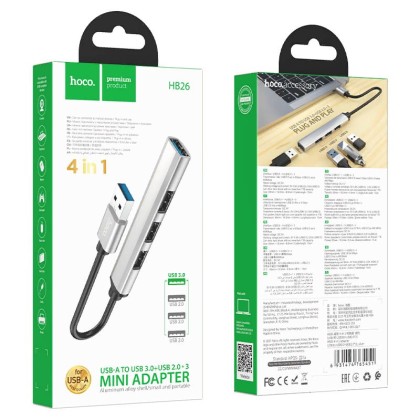Кабель-переходник Hoco HB26 Type-C на 3USB2.0/1USB3.0 серебристый