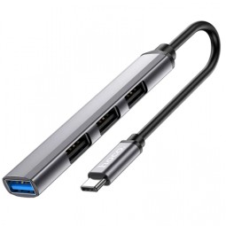 Кабель-переходник Hoco HB26 USB на 3USB2.0/1USB3.0 серый