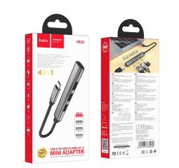 Кабель-переходник Hoco HB26 Type-C на 3USB2.0/1USB3.0 серый