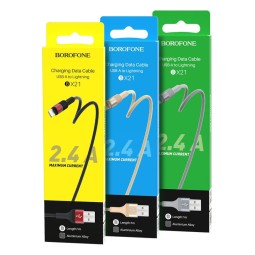Usb Кабель-зарядка Lightning Borofone BX21 Outstanding 2.4A 1м в тканевой оплётке серый