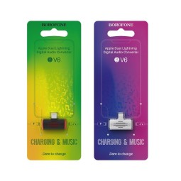 Переходник Borofone BV6 Lightning (папа) на 2 Lightning (мама) аудио/зарядка черный