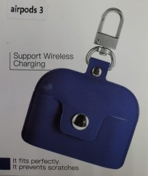 Силиконовый чехол для AirPods 3 с кнопкой и карабином синий