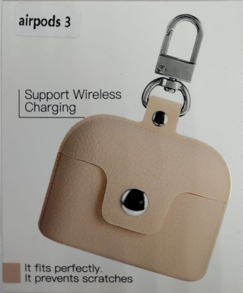 Силиконовый чехол для AirPods 3 с кнопкой и карабином бежевый