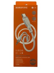 Кабель-переходник Borofone BL14 Type-C (папа) на AUX 3.5мм (папа) 1м тканевой оплёт бело-серый
