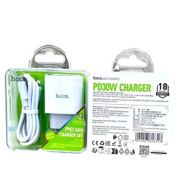 Сетевое зар. устр. Hoco C76A Pro с кабелем Type-c to IP 30W белое