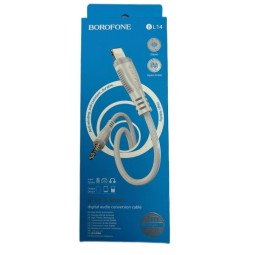 Кабель-переходник Borofone BL14 Lighting (папа) на AUX 3.5мм (папа) 1м  тканевой оплёт бело-серый
