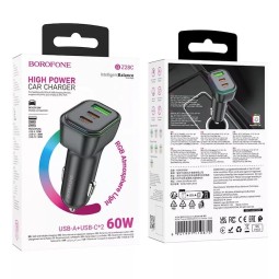 Автомобильное зарядное устройство Borofone BZ28C QC 3.0 (USB+2 Type-C) черный