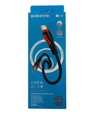 Кабель-переходник Borofone BL14 Lighting (папа) на AUX 3.5мм (папа) 1м  тканевой оплёт красно-черный