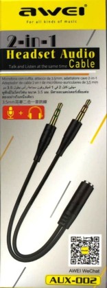 Разветвитель аудиокабель AWEI  наушники+микрофон аудиокабель AUX 3.5mm черный