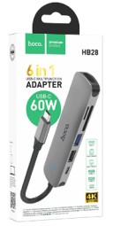 Кабель-переходник Hoco HB28 Type-C на HDMI/USB3.0/USB2.0/USB-C/MicroSD/SD серый