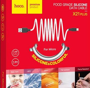 Usb Кабель-зарядка Micro Hoco X21 Plus Silicone 2.4A 1м мягкий силиконовый белый