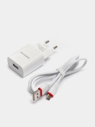 Сетевое зар. устр. Borofone BA20A с шнуром Micro 1USB 2.1A белое