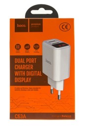 Сетевое зар. устр. Hoco C63A 2USB Display 2.1A белое