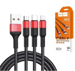 Usb Кабель-зарядка Hoco X26 3в1 Micro/Lightning/Type-C 1м черный