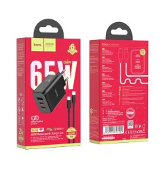 Сетевое зар. устр. Hoco N18 с шнуром Type-C на Type-C 1USB 2C 65W черное