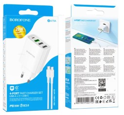 Сетевое зар. устр. Borofone BA79A 3USB/1C PD3.0/QC3.0 3A 20W белое