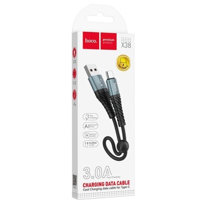 Usb Кабель-зарядка Type-C Hoco X38 3A Cool charging 25см в нейлоновой оплетке черный