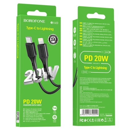 Usb Кабель-зарядка Type-C на Lightning Borofone BX49 Cool PD 3A 20W 1м черный