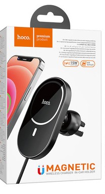 Держатель c беспроводной зарядкой в воздуховод Hoco CA90 (MagSafe) 15W магнитный черный