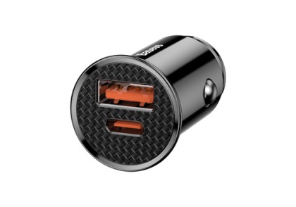 Автомобильное заряд. устр. Baseus Circular Plastic 1USB/1C 30W  черное