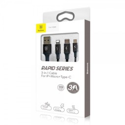 Usb Кабель-зарядка Micro+Lightning+Type-C Baseus Rapid 3A 1.2м (CAMLT-SU01) черный