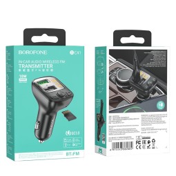 Автомобильное заряд. устр. Borofone BC41 + FM-трансмиттер BT5.0 2USB QC3.0 18W черное