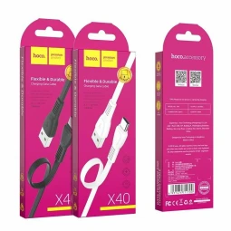 Usb Кабель-зарядка Type-C Hoco X40 Noah 3A 1м плоский силиконовый чёрный