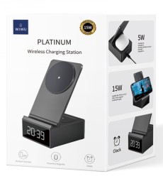 Беспроводное зарядное устройство + часы Wiwu Wi-W011 15W черное
