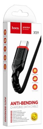 Usb Кабель-зарядка Type-C Hoco 3A 1м в тканевой оплётке черный