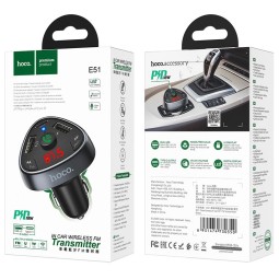 Автомобильное заряд. устр. Hoco E51 + FM-трансмиттер BT5.0 2USB/1C 2.4A 18W черное