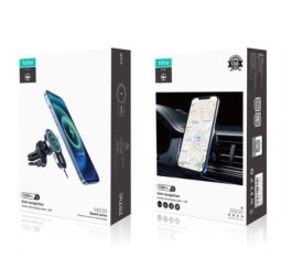 Держатель c беспроводной зарядкой 15W TOTU Speed series магнитный в дефлетор для i-Phone 12 синии