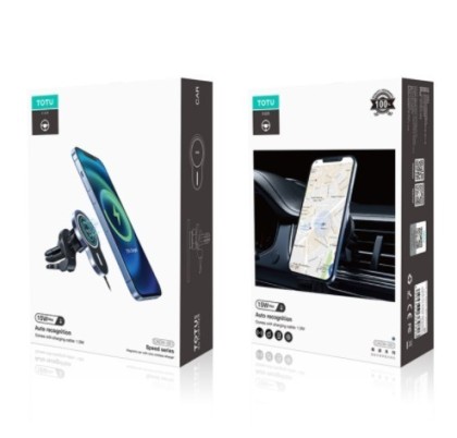 Держатель c беспроводной зарядкой 15W TOTU Speed series магнитный в дефлетор для i-Phone 12 синии