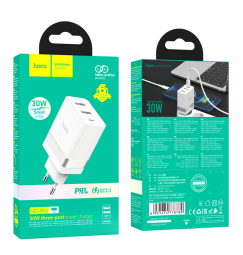 Сетевое зар. устр. Hoco N21 Pro 2USB/1С 30W белое